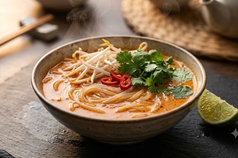 Bol de Fideos al Curry Rojo Thai con Leche de Coco: Cena Reconfortante en 15 Minutos