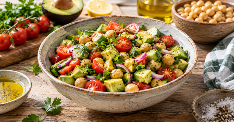 Ensalada de Garbanzos con Verduras y Aguacate: Fácil y Rápida