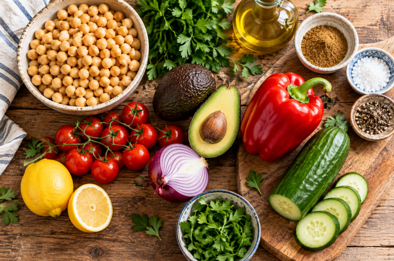 Ensalada de Garbanzos con Aguacate y Verduras: Fácil, Fresca y Sin Carne