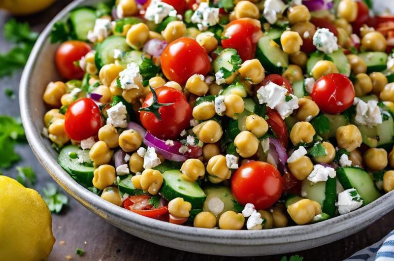 Ensalada de garbanzos con verduras y queso feta: una receta mediterránea fácil y deliciosa