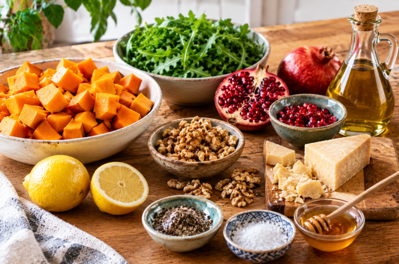 Ensalada templada de calabaza, granada y rúcula: receta fácil de otoño